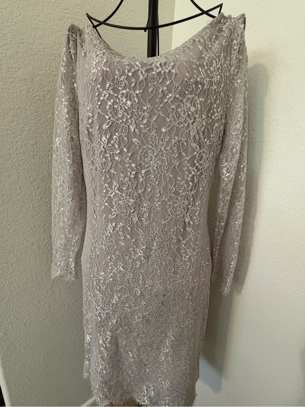 Ralph Lauren Champagne Metallic Lace Sheath Dress – Size 8